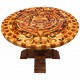 Wooden Inlay Aztec Calendar Table with Base